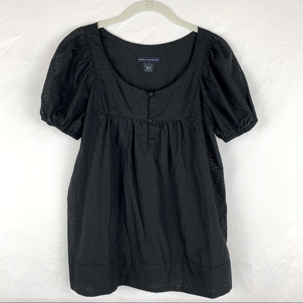 French Connection Black Floral Burnout Short Sleeve Top 2 Whimsigoth Feminine